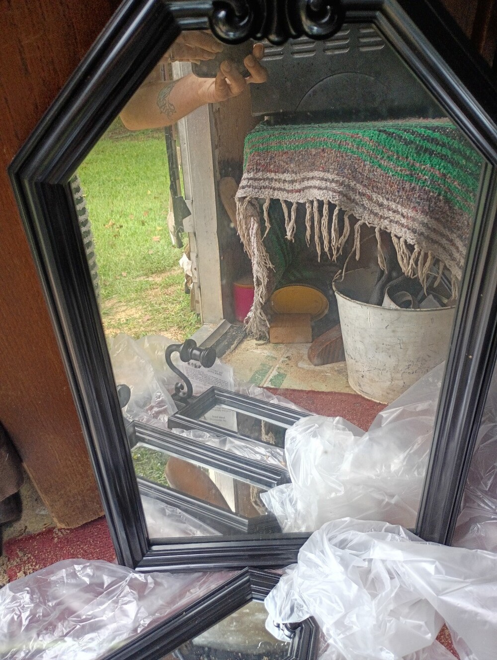 Elegant Black Octagonal Wall Mirror with Layered Frame